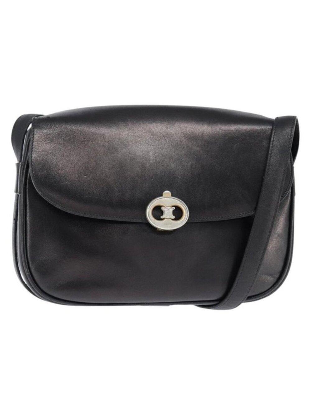 Authentic CELINE Shoulder Bag Leather Black Gold